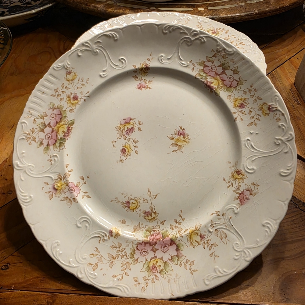 Lot of 8 Antique Warwick China Plates Floral Embossed 8.5" USA